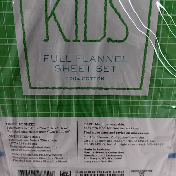 Martha Stewart Collection Flannel Full Sheet Set Kids Frosted Windowpane Cotton - Picture 2 of 8